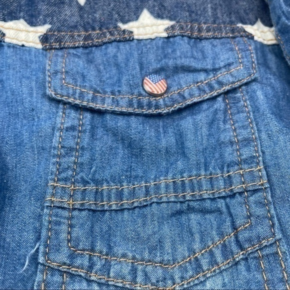 Vintage American Flag Denim Shirt S Womens Top Shirt Stars Stripes Patriotic - Picture 4 of 9